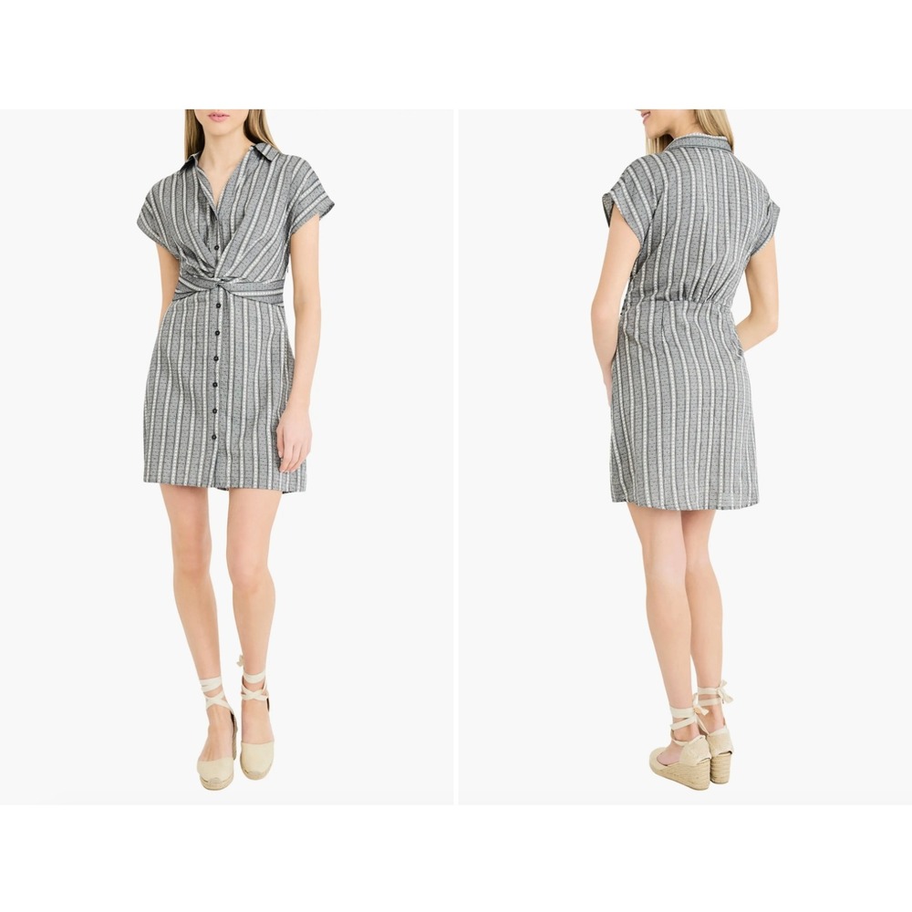 The Good Journey Wrap‎ Button Front Mini Shirtdress Floral Cotton Gray White 12